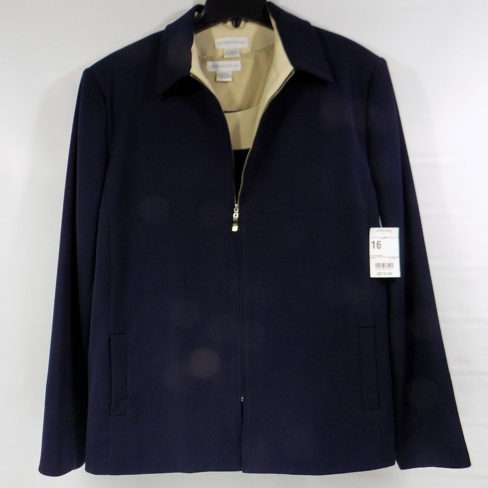 Worthington Navy Blue/Linen Zip-Front Suit Jacket and Tank Blouse Sz 18 READ NWT - Picture 3 of 16